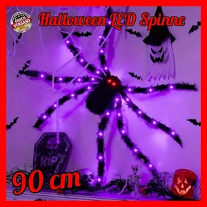 Halloween LED Horror Riesen Spinne 90cm Deko Lila Leuchtend Animiert Spinnennetz - Bild 1 von 9