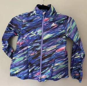 Adidas Windbreaker Jacket Girls Youth Size 6 Rainbow Multicolor Full Zip F81* - Picture 1 of 8