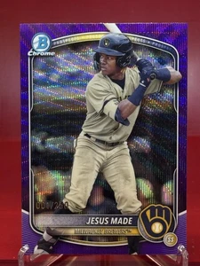 2025 Bowman Chrome Jesus Made #BCP-245 Purple Wave Refractor 001/250 Brewers - Picture 1 of 2