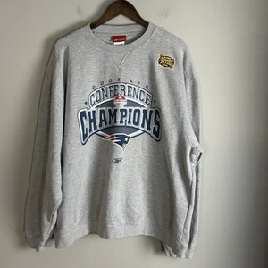 VINTAGE REEBOK Mens Gray New England Patriots AFC Sweatshirt Size XL 2003 Champ - Picture 1 of 9