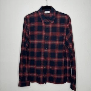 John Elliot Plaid Flannel Shirt Red Blue Men’s Size 3/L - Picture 1 of 4