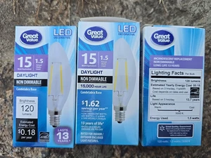 3x Great Value 1.5w LED Lamp Bulbs candelabra base - Picture 1 of 1