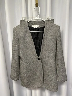 Vintage Christian Dior Women’s Skirt Suit Size 8 Black White Wool Lined - Image 1 of 4