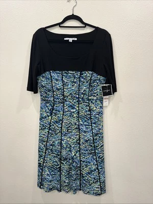 Vestido Madison Leigh para mujer 12 negro superior azul y amarillo calce y acampanado Foto 1 de 4