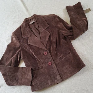 Neu mit Etikett Y2K braune Wildlederjacke Damengröße Small kurzer Lederblazer gefüttert von i.e. - Bild 1 von 16