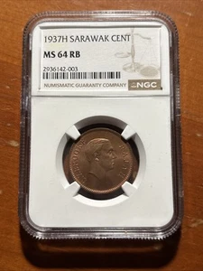 1937 H Sarawak One Cent  - NGC MS64RB - Picture 1 of 4