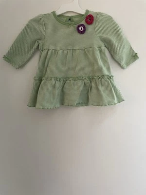 Vestido Little Wonders Bebé Niña Rayas 100% Algodón Manga Larga Verde 6-9M Foto 1 de 4