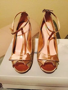 New Miss America Champagne Shimmer Peep Toe High Heel Shoe 7.5 M - Picture 1 of 7