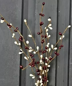 Pip Berry Picks Set di 3 Borgogna e Avorio Spray Floreale Decorazione Primitiva 12 in - Foto 1 di 1