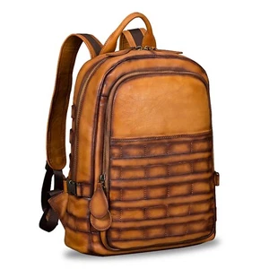 Genuine Leather Large Backpack Purse for Men Knapsack Rucksack Bag Laptop Travel - Picture 1 of 12