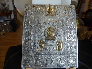 Antikes Bild ca 18 Jh. "Das Leben des Budda" gehämmert Messing versilbert - Picture 1 of 13