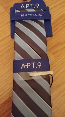 DOCE! Apt. masculino Conjunto de 9 gravatas/barras listras azuis e carvão novo/etiquetas varejo $34! - Imagem 1 de 4