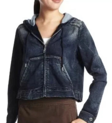 Diesel Navy Denim Cropped Zip Up Hoodie Jacket Womens Size 14 Made In Romania  - Image 1 of 4