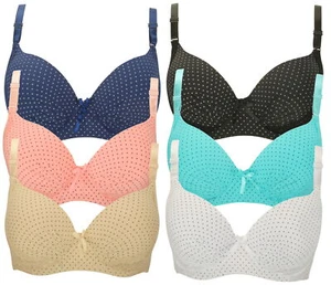 Zest Lace Trimmed Moulded Underwired Padded Polka Dot Bra 38C-44C - Picture 1 of 30