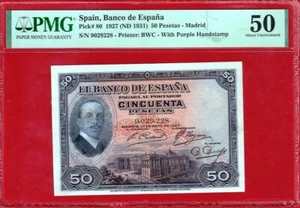 50 Pesetas, 1927, Certificado PMG 50, ESPAÑA - Imagen 1 de 2