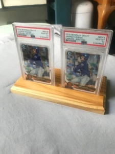 Wood Card Holder- 2 Lot (Holds 2 Cards) 8" L x 4" W x 3/4" H *Toploader / Graded - Picture 1 of 4