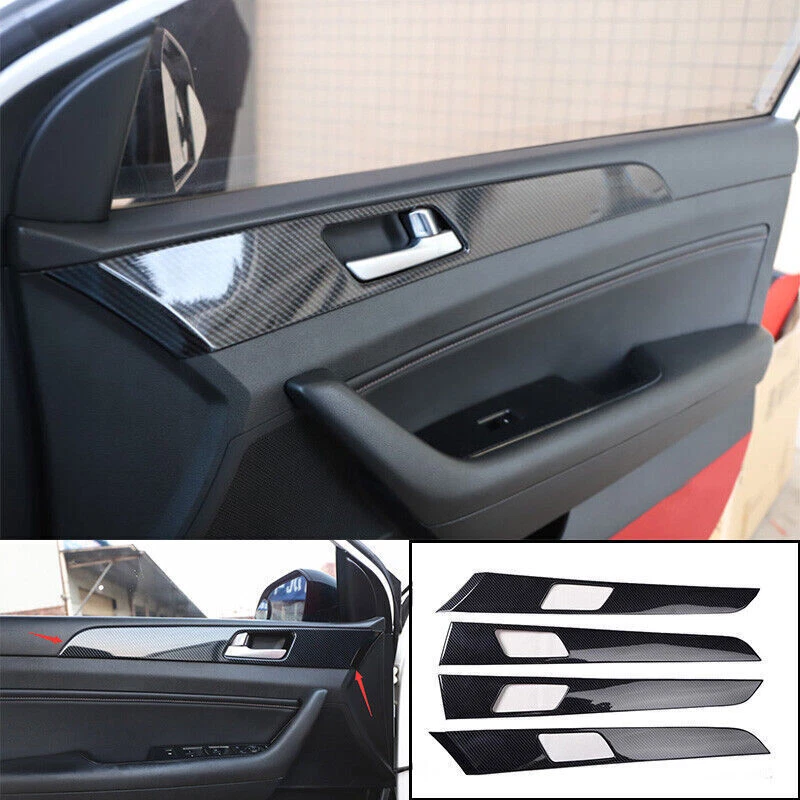 Ajuste para Hyundai Sonata 2015-2019 estilo fibra de carbono interior manija de puerta cubierta embellecedor Foto 1 de 4
