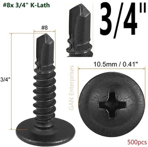Tornillos autoperforantes/roscantes de cabeza de armadura modificada # 8 x 3/4" K-Lath negro (500) - Imagen 1 de 6