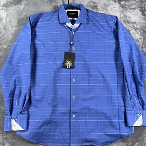 NUEVO CON ETIQUETAS Camisa Maceoo Para Hombres Grande 5/L Einstein Abotonada Azul Manga Larga A Cuadros - Imagen 1 de 11