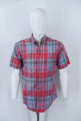 Camisa Oxford a Cuadros Ligera EMS De Colección S/S Con Botones Para Hombres Mediana - Hecha en EE. UU. Foto 1 de 4