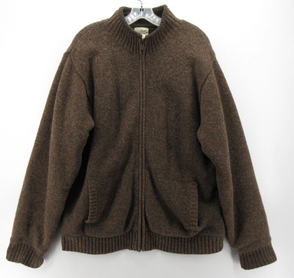 LL Bean Suéter Hombres Grande Marrón Corderos Lana Cárdigan Sherpa Vellón Forrado Grueso Foto 1 de 4