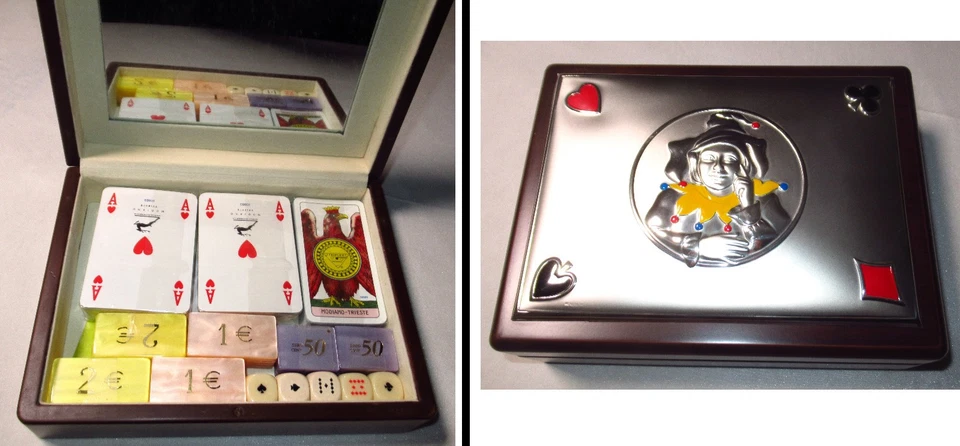 Scatola Portagioie Set Argento Fiches Chips Euro Poker Modiano Madreperla Casino - Immagine 1 di 4