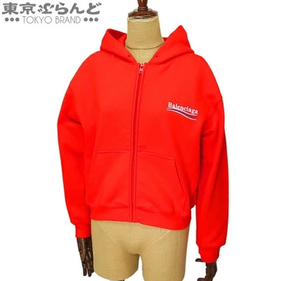 Parka unisex de algodón con capucha roja con logotipo de campaña BALENCIAGA sin usar 101 Foto 1 de 4