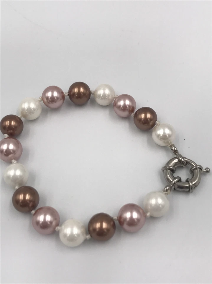J.Crew Strand Knotted & Faux Pearl Beads Bracelet pink brown white jcrew - Image 1 of 4
