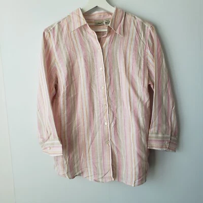 l.l bean womens shirt size S button up 100% linen striped 3/4 sleeve - Image 1 of 4