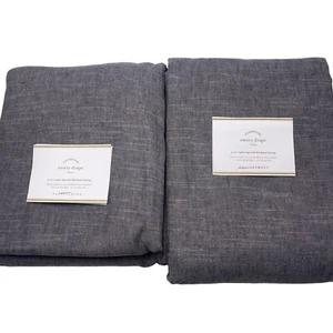 Pottery Barn Emery Linen Cotton Blackout 50 x 96 Gray Drape 3 In Pole Top Pair - Picture 1 of 3