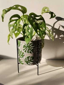 Concrete Round Pot & Raised Metal Stand Rack Plant Pot Holder Home Decor - Picture 1 of 4