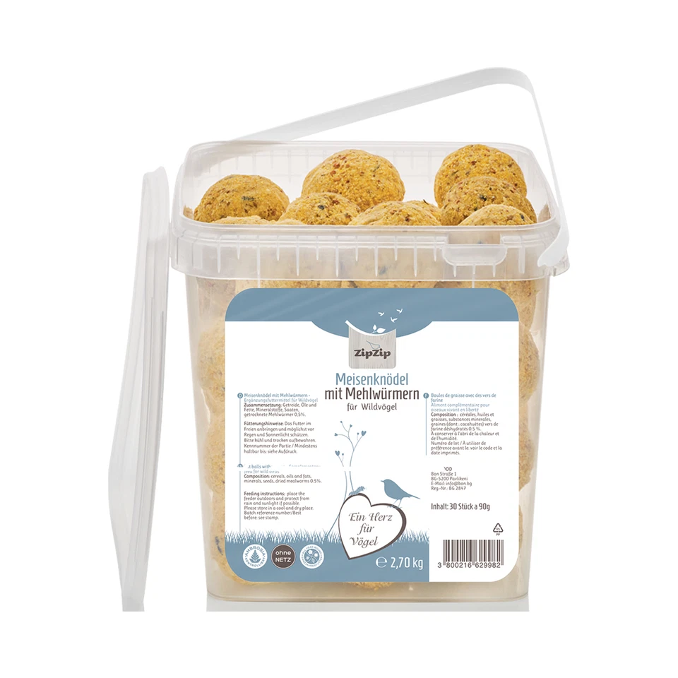 Meisenknödel mit Mehlwürmern ohne Netz 30 Stück Vogelfutter Premiumfutter - Bild 1 von 1