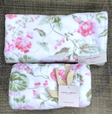 Juego de toallas de mano de baño Laura Ashley MORNING GLORIA terciopelo rosa verde floral 3 piezas Foto 1 de 4