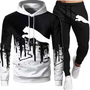 Nuevo conjunto de chándal con capucha + pantalones deportivos negros informales para hombre para correr - Imagen 1 de 23