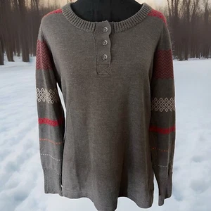 Woolrich Womens Gray Avalanche Fair Isle Henley Sweater Size Large Nordic Cozy - Picture 1 of 8