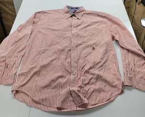 Tommy Hilfiger Long Sleeve Button Shirt XL Red White Striped missing cuff butt - Picture 1 of 11