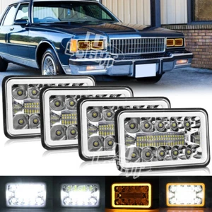 4PCS 4x6"inch LED Headlights Hi/Lo Amber Halo Fit Chevrolet Caprice 1977-1986 - Picture 1 of 9