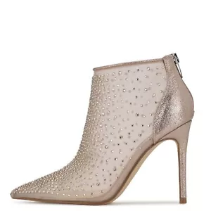 Nine West For Now P2 Nude Mesh Pointed Closed Toe Back Zipper Fashion Boots - Picture 1 of 5