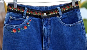 Bill Blass Women's Jeans Boho Petite 8P Floral Embroidery Dark Denim Pants - Bild 1 von 6