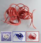 Sinamay loops & feather wedding fascinator hair clip. Coral, royal blue, purple