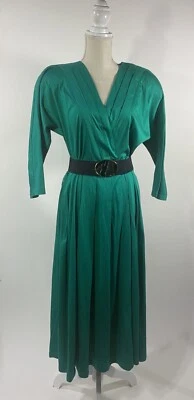 Vestido verde vintage para mujer talla 8 M/L hombros acolchados algodón 100 % cuello en V oscilante Foto 1 de 4