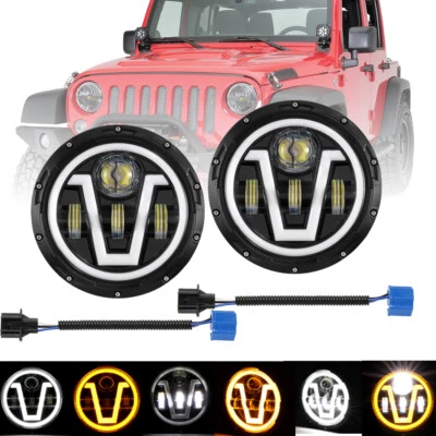 2x 7" inch LED Headlights Hi Lo Beam with DRL Turn Light for 07-17 Jeep Wrangler - Image 1 of 4