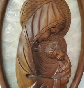 Madonna & Child Virgin Mother Mary Jesus Vintage Wood Wall Plaque Sculpture - Picture 1 of 12