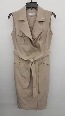 Calvin Klein Women's Sleeveless Moto Zip Close Khaki Size 4 Dress - Image 1 of 4