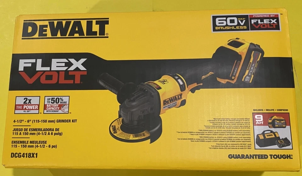 NUEVO DEWALT DCG418X1 FlexVolt 4-1/2"-6" Kit de amoladora 60V Max sin escobillas EE. UU. Foto 1 de 1