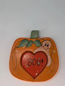 Vintage Halloween Kürbis, Geist, Boo Herz Liebe handbemalt Holz Deko - Bild 1 von 14