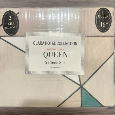 CLARA HOTEL COLLECTION 6 PIECES QUEEN SHEET SET WRINKLE FREE 100% COTTON TOUCH - Image 1 of 4