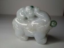 Chinese Elephant Monkey Carved Natural Green A Jadeite Jade Snuff Bottle 