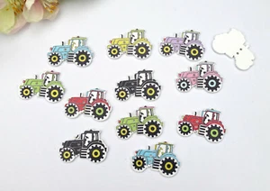 5x Knopf Traktor Knöpfe Kinder Holz Jungen Buben Landmaschine Bulldog bunt PKW - Picture 1 of 7