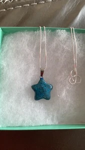 Blue Apatite Star Necklace Plated with gold 16” - Picture 1 of 5